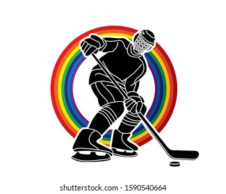 Ice hockey player action graphic vector.