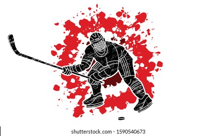 Ice hockey player action graphic vector.