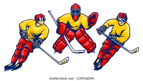 Ice Hockey Player in Action Vector Set