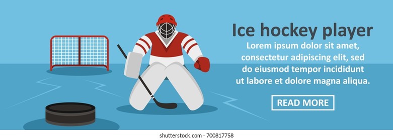 Ice hockey player banner horizontal concept. Flat illustration of ice hockey player banner horizontal vector concept for web