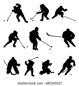 Ice Hockey Player Black Silhouette Isolated Vector