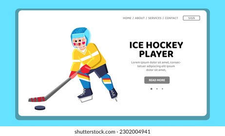 ice hockey player boy vector. game sport, stick winter, equipment rink, puck team, skating young ice hockey player boy web flat cartoon illustration