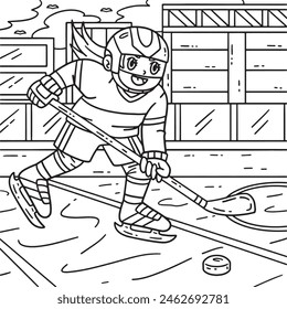 Ice Hockey Player Chasing Hockey Puck Coloring