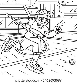 Ice Hockey Player Chasing Hockey Puck Coloring