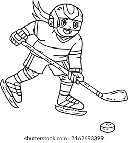 Ice Hockey Player Chasing Hockey Puck Isolated