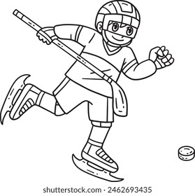 Ice Hockey Player Chasing Hockey Puck Isolated