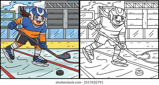 Ice Hockey Player Chasing Hockey Puck Illustration