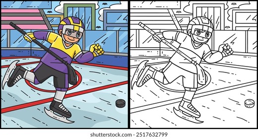 Ice Hockey Player Chasing Hockey Puck Illustration