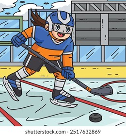 Ice Hockey Player Chasing Hockey Puck Colored 