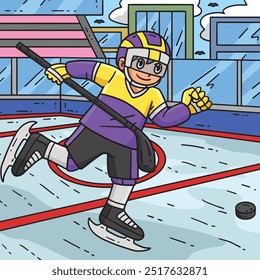 Ice Hockey Player Chasing Hockey Puck Colored 