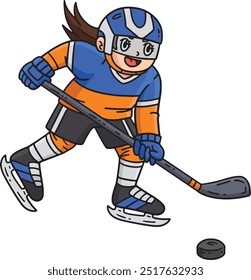 Ice Hockey Player Chasing Hockey Puck Clipart