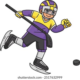 Ice Hockey Player Chasing Hockey Puck Clipart