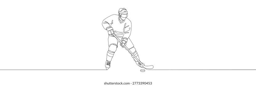 Ice Hockey Player Continuous Line Drawing Action Sport Illustration