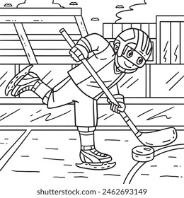 Ice Hockey Player Directing Puck Coloring Page