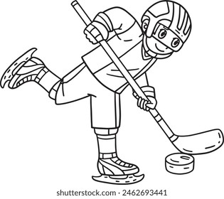 Ice Hockey Player Directing Puck Isolated Coloring