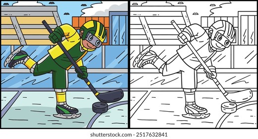 Ice Hockey Player Directing Puck Illustration