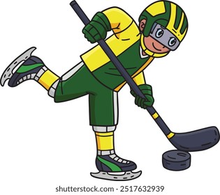 Ice Hockey Player Directing Puck Cartoon Clipart