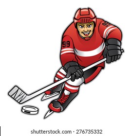 ice hockey player dribbling