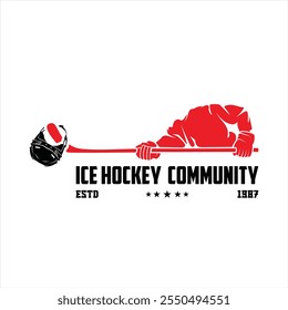 Eishockey-Spieler und Ausrüstung Red Black und White Modern Logo Vector