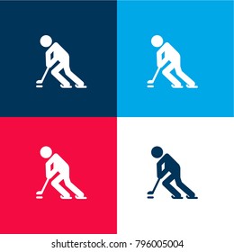 Ice hockey player four color material and minimal icon logo set in red and blue
