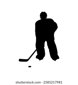 Ice hockey player goalkeeper silhouette vector flat illustration design on white background.