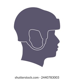 Ice hockey player head. Side view. Icon in flat style.