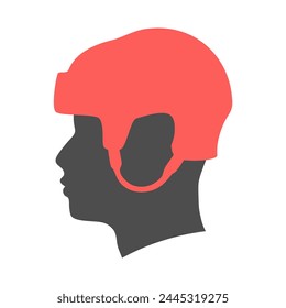 Ice hockey player head. Side view. Icon in flat style.