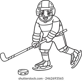 Ice Hockey Player Hitting Hockey Puck Isolated