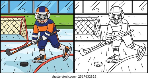 Ice Hockey Player Hitting Hockey Puck Illustration