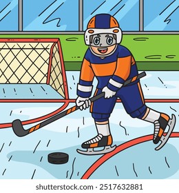 Ice Hockey Player Hitting Hockey Puck Colored 