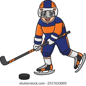 Ice Hockey Player Hitting Hockey Puck Clipart