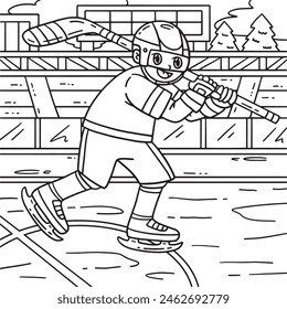 Ice Hockey Player Holding Stick Coloring Page