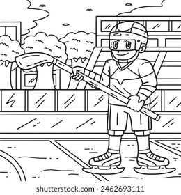 Ice Hockey Player Holding Hockey Stick Coloring