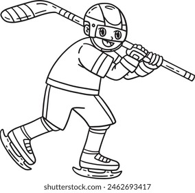 Ice Hockey Player Holding Stick Isolated Coloring