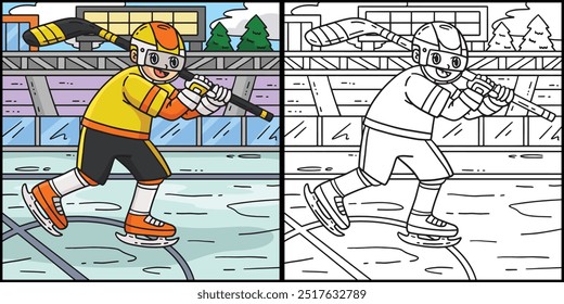 Ice Hockey Player Holding Stick Illustration