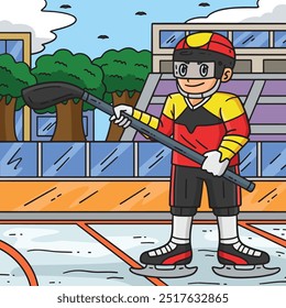 Ice Hockey Player Holding Hockey Stick Colored 