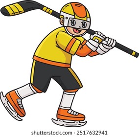 Ice Hockey Player Holding a Hockey Stick Clipart