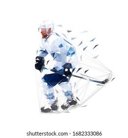 Ice hockey player, isolated low polygonal vector illustration, side view