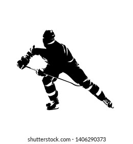 Ice hockey player, isolated vector silhouette, front view