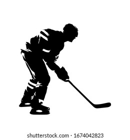 Ice hockey player, isolated vector silhouette, ink drawing. Face off