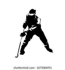 Ice hockey player, isolated vector silhouette, ink drawing