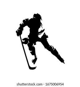 Ice hockey player, isolated vector silhouette, ink drawing