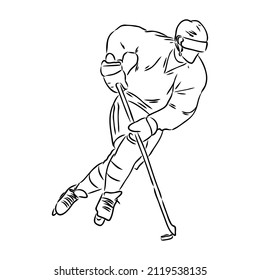 Ice hockey player, isolated vector silhouette, ink drawing