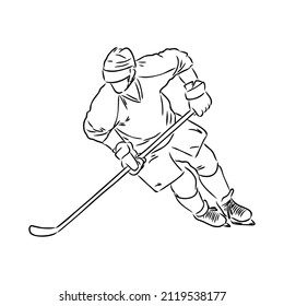 Ice hockey player, isolated vector silhouette, ink drawing