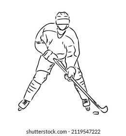 Ice hockey player, isolated vector silhouette, ink drawing