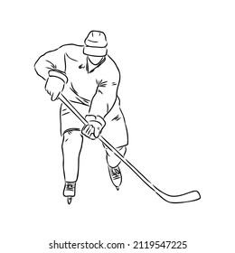 Ice hockey player, isolated vector silhouette, ink drawing