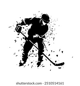 Ice hockey player, isolated vector silhouette, ink drawing