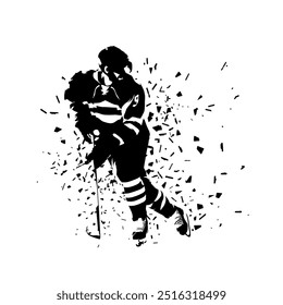 Ice hockey player, isolated vector silhouette, winter sports athlete, ink drawing