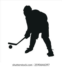 Ice hockey player, isolated vector silhouette, team sport athlete