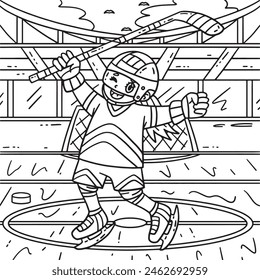 Ice Hockey Player Jumping Coloring Page for Kids